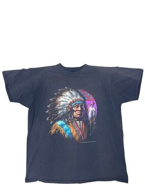 Vintage 1990s 3D Emblem Native American Chief 1993 Faded Tee Single Stitch XL